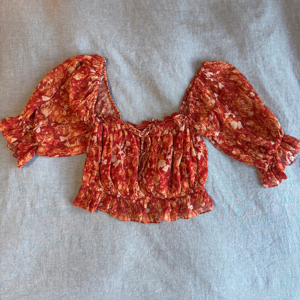 Women's Red Floral Crop Top